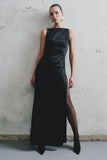 Violet Sleeveless Satin Maxi Dress Black