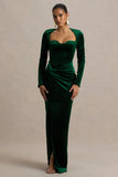 Fay Bottle Green Velvet Corset Style Knot Maxi Dress