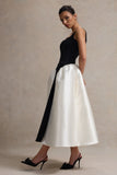 Christie Black and Cream Scoop Neck Midi Dress With Volume Skirt