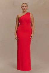 Milena One Shoulder Crepe Maxi Dress Red