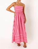 Women Striped Maxi Dress Sleeveless Backless Cutout Smocked Sundress Spaghetti Straps Boho Flowy Dresses