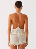 Pearl Shore Beaded Crochet Top Ivory