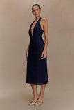 Shauna Denim Halter Midi Dress Indigo Blue