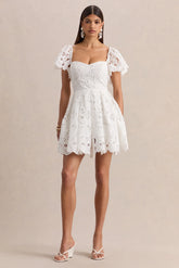 Vivi White Lace Sweetheart Neck Mini Dress