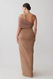 Hanh One Shoulder Mesh Maxi Dress Tan