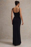 Emmalou Black White Strappy Split Maxi Dress With Bow