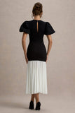 Cinzia Black White Puff Sleeve Volume Hem Midi Dress