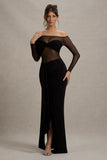 Cover Star Black Mesh Bardot Long Sleeve Draped Maxi Dress