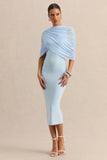 Mirana Powder Blue High Neck Midi Dress