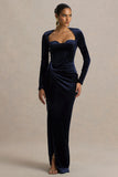 Fay Navy Velvet Corset Style Knot Maxi Dress