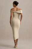 Skye Sand Twisted Bardot Midi Dress