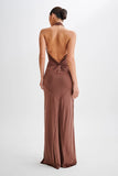Elyna Slinky Halter Maxi Dress Chocolate