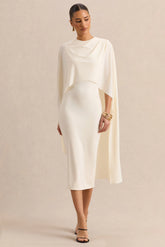 Luxalyn Cream Round Neck Midi Dress With Cape Detail