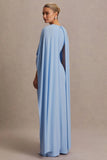 Padma Powder Blue Draped Maternity Maxi Dress With Cape Sleeves
