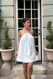 Sonja Keyhole Halter Cotton Mini Dress White
