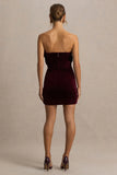 Polly Burgundy Velvet Ruffled Strapless Mini Dress