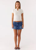 Sebastian Low Rise Denim Mini Skort Blue Wash