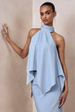 Sancelle Powder Blue Matte Satin Halter Neck Top