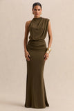 Umaira Khaki High Neck Maxi Dress