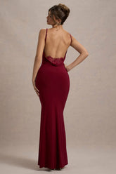 Francoise Berry Cowl Neck Backless Maxi Dress With Lace Insert