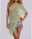 Women Sheer Poncho Top Multiway Knit Crochet Asymmetric Mesh Cover Up Going Out Clubwear