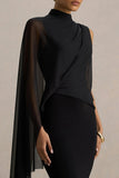 Amour Black High Neck Maxi Dress With Cape Sleeve Detail