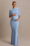Zaria Powder Blue Crew Neck Maternity Maxi Dress With Cape Overlay