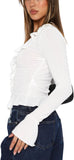 Women Going Out Tops Ruffle Trim Button Front V Neck Flared Sleeve Shirt Y2k Crop Top