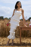 Lauren White Broderie Strappy Ruffled Maxi Dress