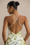 Glint Lemon Floral Print Satin Plunge Neck Maxi Dress With Asymmetric Hem