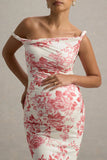 Salome Pink Floral Print Twisted Asymmetric Maternity Midi Dress