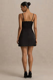 Elara Black Satin Plunge Neck Mini Dress