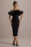 Alizzi Black Bardot Midi Dress With Ruffle Trim