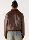 Outlands Faux Leather Bomber Jacket Chocolate