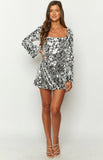 Marienne Silver Large Sequin Long Sleeve Mini Dress