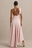 Julieta Baby Pink Asymmetric Neck Maxi Dress With Bow Detail And Open Back