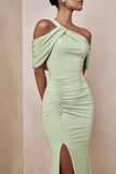 Nala Mint Asymmetric Neck Maxi Dress With Gathered Detailing