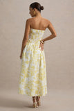 Bluebell Lemon Porcelain Print Poplin Bandeau Drop Waist Midi Dress
