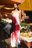 Breonna Bright Pink Floral Placement Print Bandeau Maxi Dress