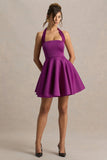 Peggy Mulberry Halter Neck Skater Mini Dress