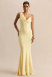 Armelia Lemon Cowl Neck Maxi Dress With Scarf Detail