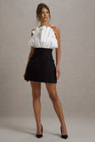 Clare Black White Ruffled Strapless Tailored Mini Dress