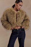 Ottie Mongolian Faux Fur Cropped Jacket Brown Multi