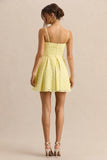 Elina Lemon Square Neck Mini Dress With Bow Detail