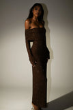 Marcel Off Shoulder Diamante Maxi Dress Chocolate