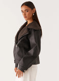 Inka PU Leather Shearling Jacket Charcoal