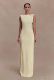 Galilea Crepe Draped Maxi Dress Lemon