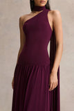 Freesia Plum Asymmetric Neck Maxi Dress With Scarf Detail