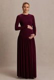 Monroe Burgundy Crew Neck Maternity Maxi Dress With Drop Waist
