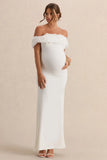 Inflorescence White Mesh Floral Bardot Maternity Maxi Dress